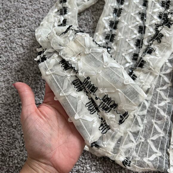 Kenar Mesh embellished top button down long‎ sleeve artsy - Picture 8 of 10